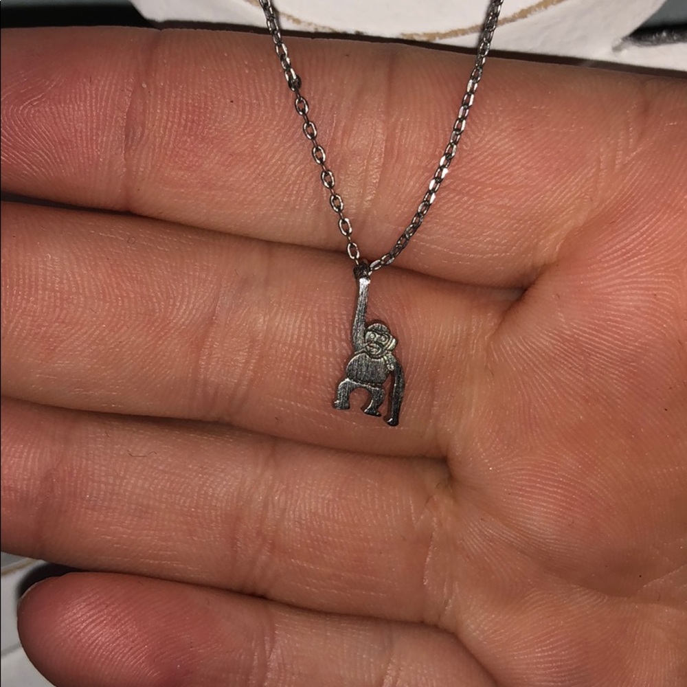 Swinging monkey silver necklace